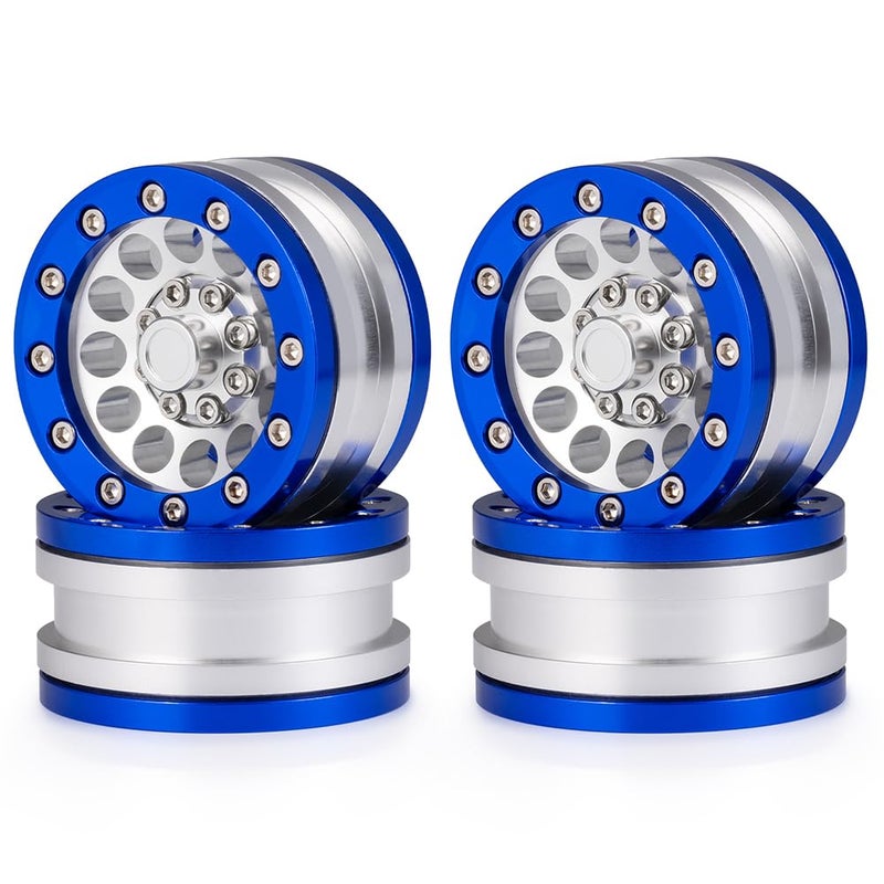 MOHERO 1.9" Alloy Beadlock Crawler Wheels Rims Set for RC 1/10 Model Crawler SCX10 Pack of 4 (Blue) - Image 1