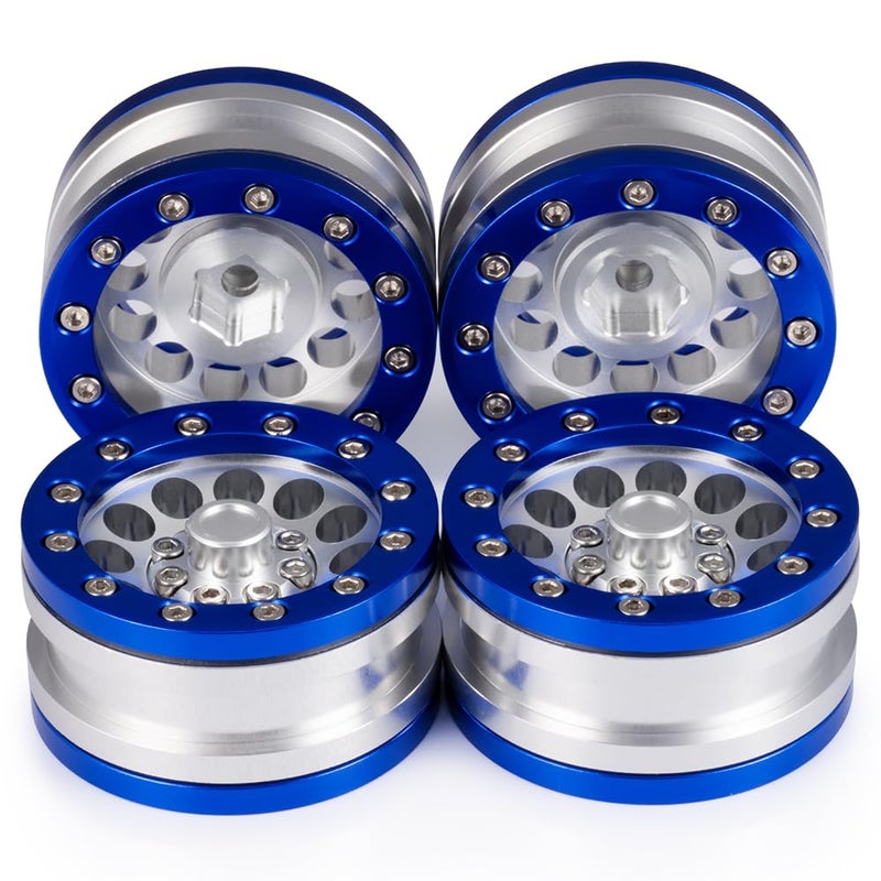 MOHERO 1.9" Alloy Beadlock Crawler Wheels Rims Set for RC 1/10 Model Crawler SCX10 Pack of 4 (Blue) - Image 5