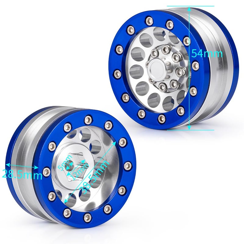MOHERO 1.9" Alloy Beadlock Crawler Wheels Rims Set for RC 1/10 Model Crawler SCX10 Pack of 4 (Blue) - Image 4