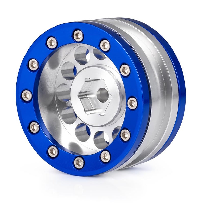 MOHERO 1.9" Alloy Beadlock Crawler Wheels Rims Set for RC 1/10 Model Crawler SCX10 Pack of 4 (Blue) - Image 3