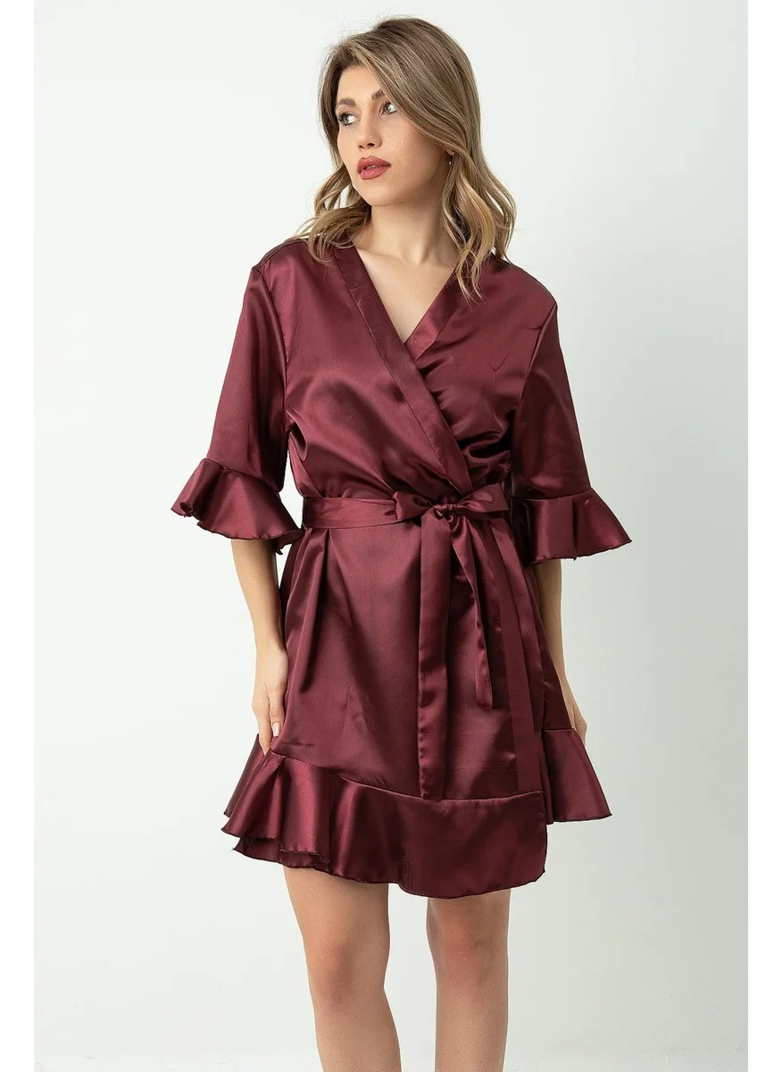 دو رى مى Belted Ruffled Satin Dressing Gown