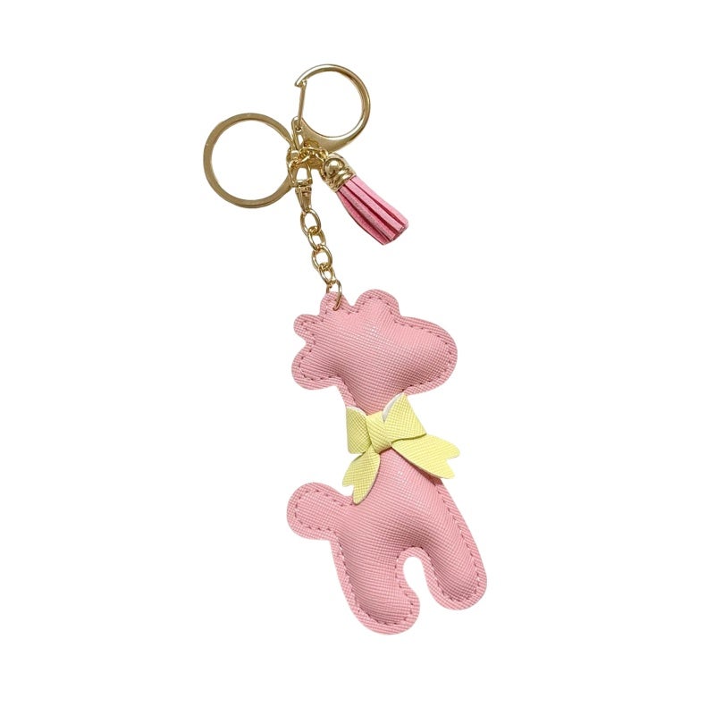 Cartoon Deer Keychain 18cm Pink Tassel Charm Accessory Cute Animal Keychain - Durable Synthetic Leather Lightweight Key Ring for Backpack Decoration
