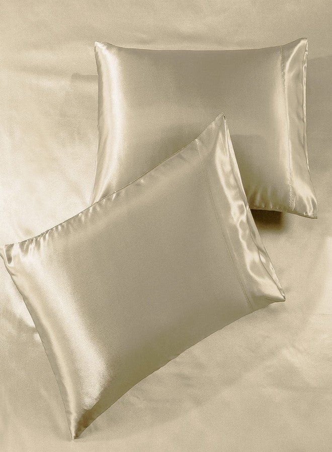 Pure Bedding ملاءات سرير ساتان كوين [4 قطع، لون ذهبي شامباني] ملاءات فاخرة ناعمة كالحرير - طقم ملاءات من الألياف الدقيقة فائقة النعومة 1800، مقاومة للتجاعيد والبهتان والبقع - ملاءة مثبتة بجيب عميق، ملاءة مسطحة، أغطية وسائد - Image 2