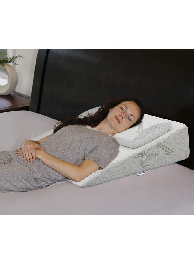 InteVision InteVision Foam Bed Wedge Pillow (26" x 25" x 7.5") and Headrest Set, 2" Memory Foam Top - Helps Relief from Acid Reflux, Post Surgery, Snoring - Image 1
