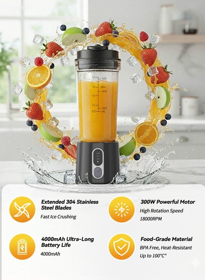 BASILKIT Sports Blender Smoothie Maker with Sports Bottle - 500ml BPA-Free Container, 300W Motor & Stainless Steel Blades for Ice Crushing, Shakes, On-The-Go, 18,000 RPM High-Speed Blending - Image 2