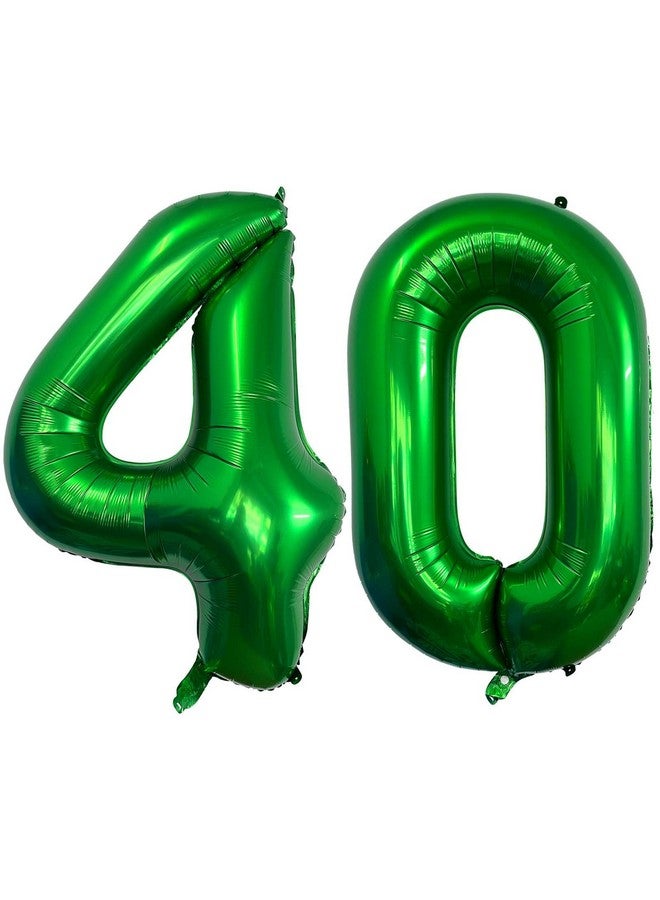 Lovoir بالونات رقم 40 باللون الأخضر الداكن، بالونات رقم 40 عملاقة بطول 40 بوصة من الفويل والمايلر باللون الأخضر الداكن لاحتفالات عيد الميلاد الأربعين، مستلزمات حفلات الذكرى السنوية، زينة للاحتفالات - Image 1