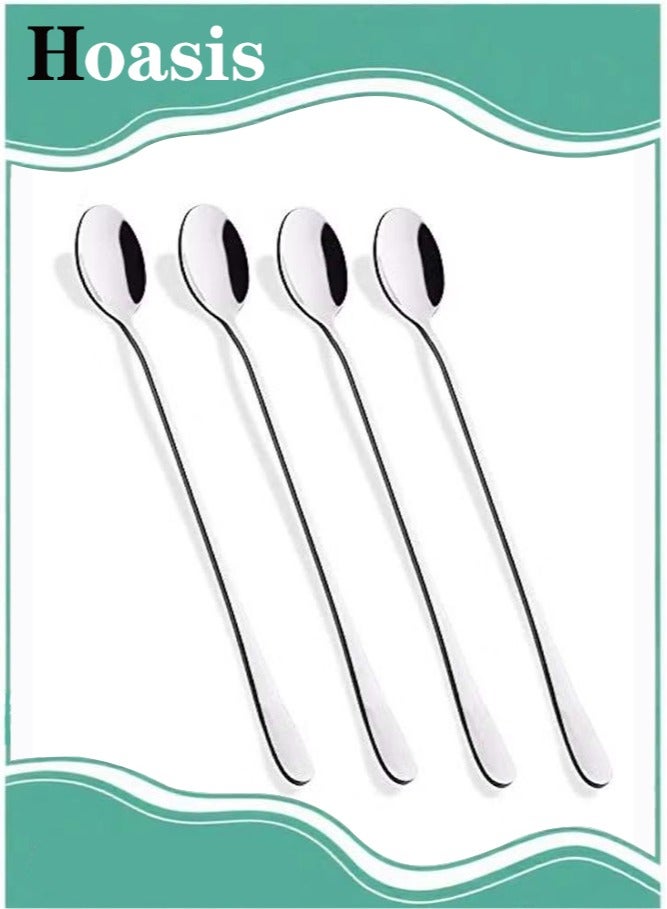 Hoasis Long Handle Iced Tea Spoon, Coffee Spoon, Ice Cream Spoon, Stainless Steel Stirring Spoons, Set of 4 - Image 1