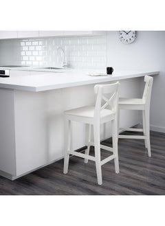Zaboon Bar Stool With Backrest, White, 63 Cm  - Image 3