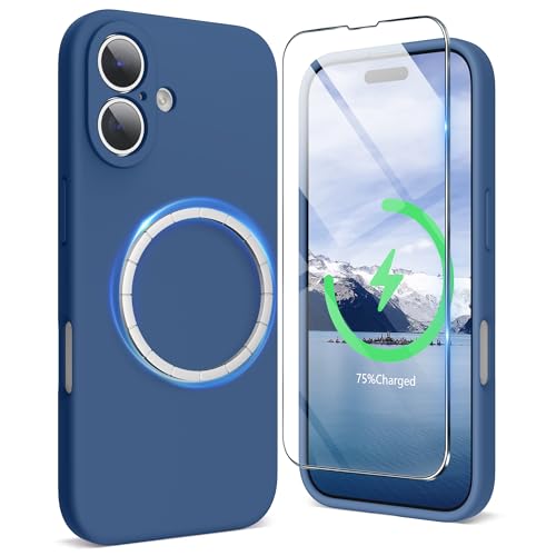 SURPHY Designed for iPhone 16 Plus Case Compatible with MagSafe 67 inch 2024 with Screen Protector Liquid Silicone Phone Case Camera Protective Soft Microfiber Lining Blue Jay - Image 1