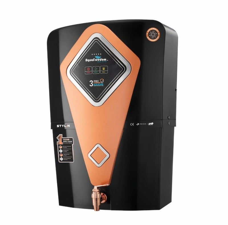 Aquafreedom Styline Black COPPER ROCOPPERUVUFTDSALKALINEZINC 10 Stages of Purify 12L Water Purifier Suitable for Fully Automatic RO Home and Office 1 Year Warranty On Motor SMPS - Image 2