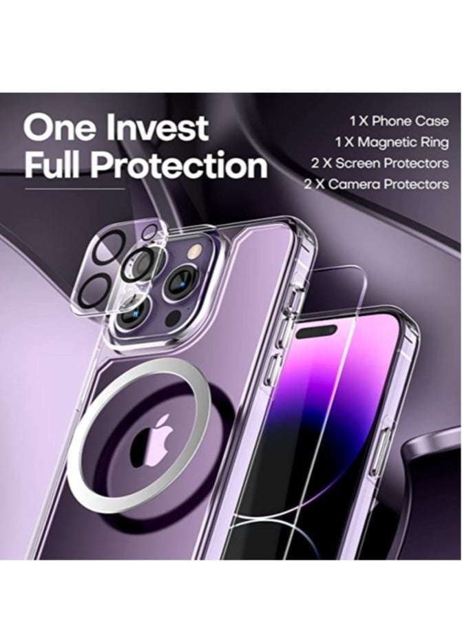 ELTRAZONE iPhone 14 Pro Max Case, [5 in 1] 1X Clear Case [Not-Yellowing] with 2X Tempered Glass Screen Protector + 2X Camera Lens Protector, [Military-Grade Drop Protection] Slim Phone Case 6.7 Inch - Image 3