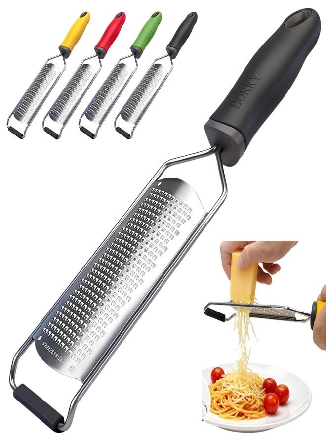 BOKKY Cheese Grater Handheld & Lemon Zester with Handle, Stainless Steel Citrus Zester for Parmesan Garlic Ginger (Black) - Image 1