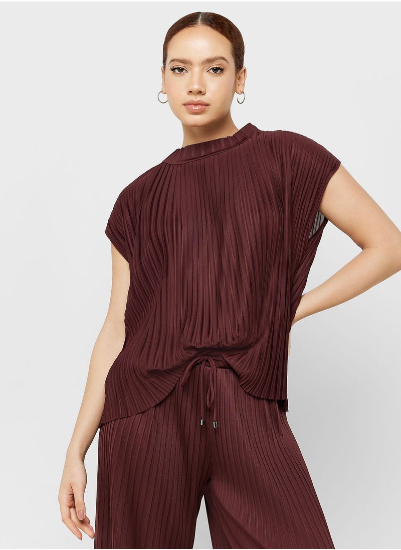 MANGO - Crew Neck Pleated Top - Image 1