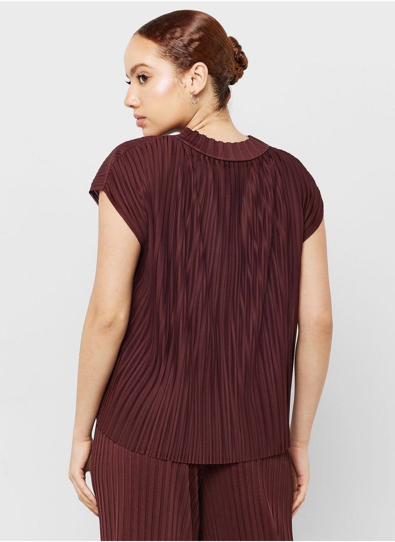 MANGO - Crew Neck Pleated Top - Image 1