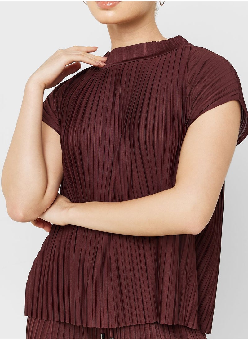 MANGO - Crew Neck Pleated Top - Image 1