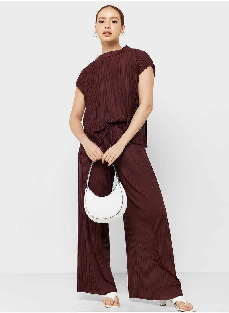 MANGO - Crew Neck Pleated Top - Image 1
