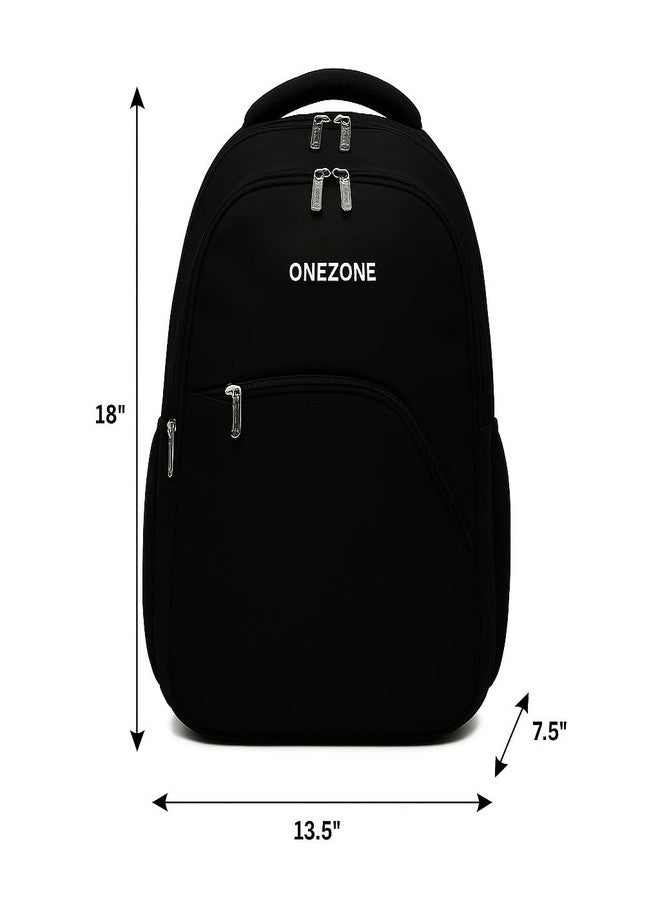 ONEZONE Classic Black Laptop Backpack, Multipurpose Travel Bag for College, Office, Daily Commute, High-Durability Material, Multiple Compartments - Image 3