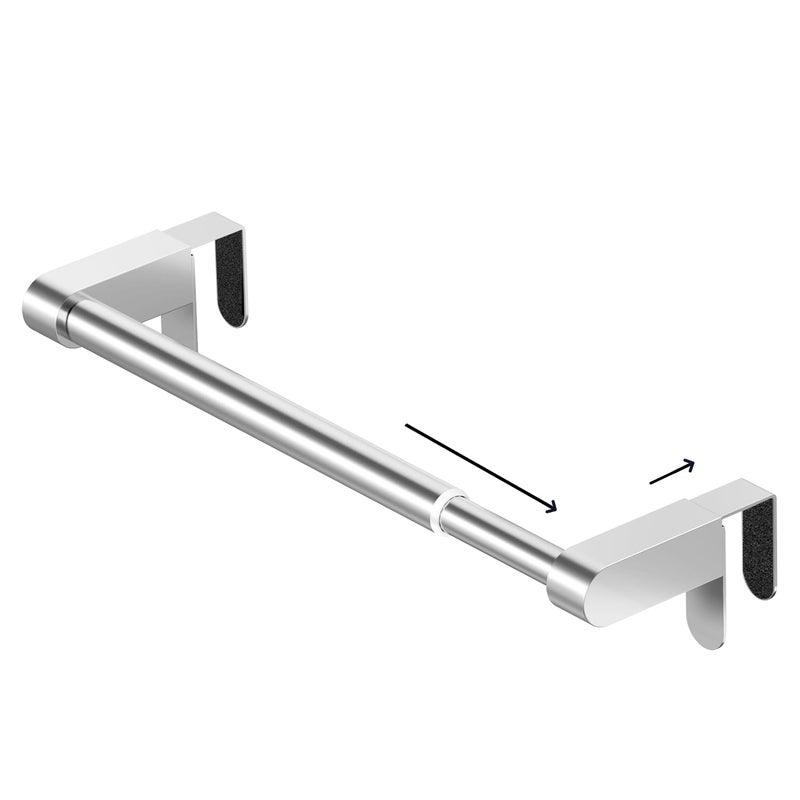 VEHHE Kitchen Towel Holder Retractable Towel Rack Over Door Towel Rack with Hooks Adjustable to Door Thickness EVA Foam Pad L104169 X W012 X H24 inches Silver