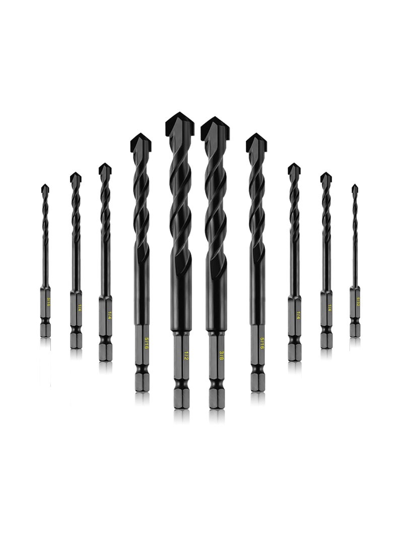 10 Pieces Masonry Drill Bit Set, Concrete Drill Bit Set Carbide Drill Bit Collection Precision Carbide Drills Versatile Drill Bit Set  for Glass, Brick, Tile, Plastic, Ceramic and Wood - Image 1
