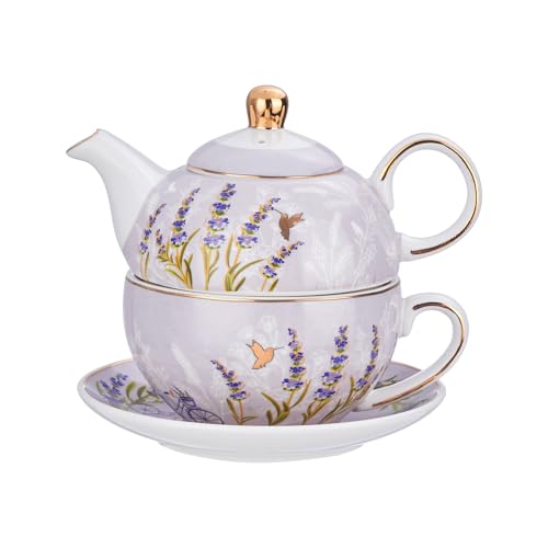 CHILDIKE Tea for One Set, Teapot for One and Cup Set, Individual Teapot with Cup and Saucer, Porcelain Floral Tea Set for Gift, Women, Mather, Christmas, Valentine - Image 1