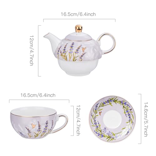 CHILDIKE Tea for One Set, Teapot for One and Cup Set, Individual Teapot with Cup and Saucer, Porcelain Floral Tea Set for Gift, Women, Mather, Christmas, Valentine - Image 2