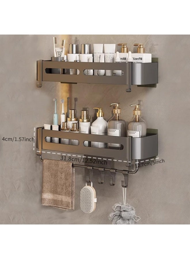 Beauenty Corner Shower Shelf No Drilling Bathroom Shelves Shower Caddies Adhesive Bath Corner Shelf Wall Mounted Bathroom shower Caddy Organizer with Hooks (Rectangular basket-2 Tiers) - Image 2