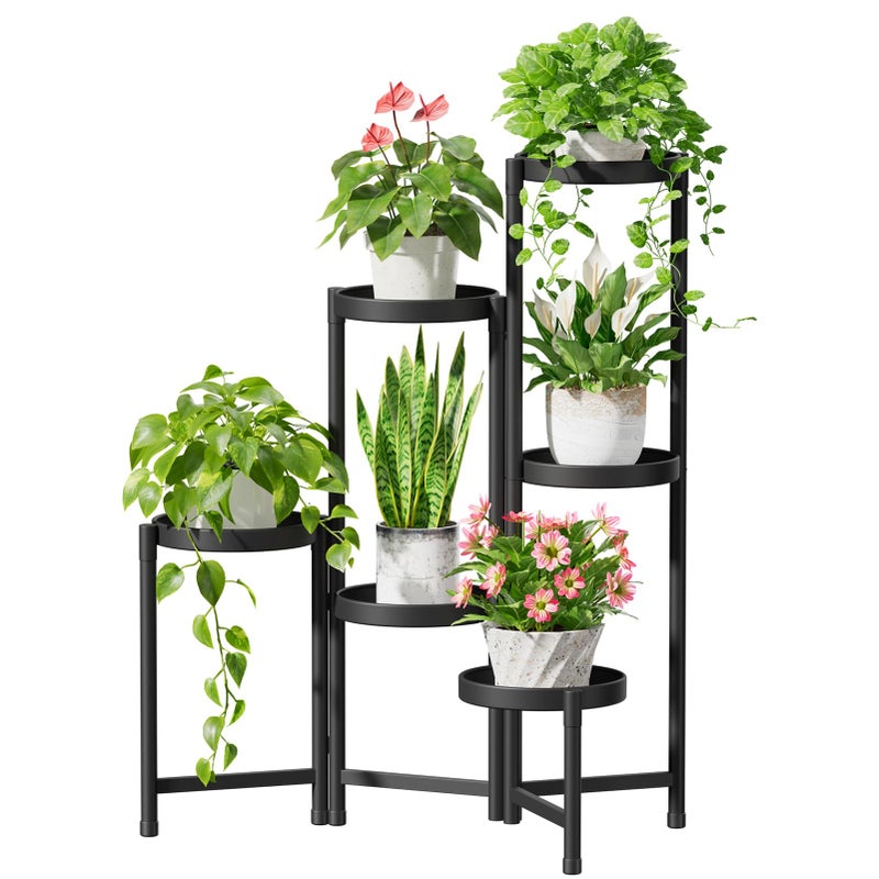 iDavosic.ly Plant Stand Indoor Outdoor, 6 Tier Corner Metal Flower Display Holder Shelf, Folding Tall Orchid Rack for Patio Balcony Porch Garden Living Room House, Black - Image 1