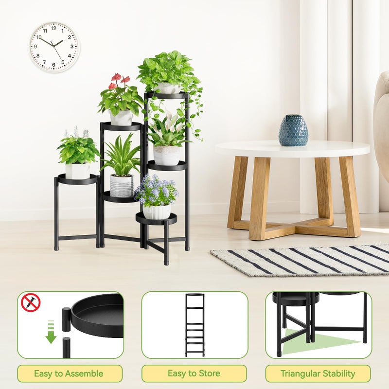 iDavosic.ly Plant Stand Indoor Outdoor, 6 Tier Corner Metal Flower Display Holder Shelf, Folding Tall Orchid Rack for Patio Balcony Porch Garden Living Room House, Black - Image 5