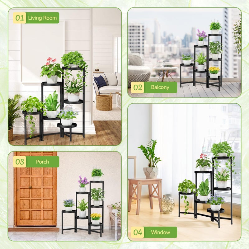 iDavosic.ly Plant Stand Indoor Outdoor, 6 Tier Corner Metal Flower Display Holder Shelf, Folding Tall Orchid Rack for Patio Balcony Porch Garden Living Room House, Black - Image 4