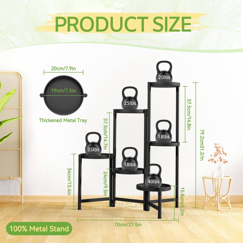 iDavosic.ly Plant Stand Indoor Outdoor, 6 Tier Corner Metal Flower Display Holder Shelf, Folding Tall Orchid Rack for Patio Balcony Porch Garden Living Room House, Black - Image 3