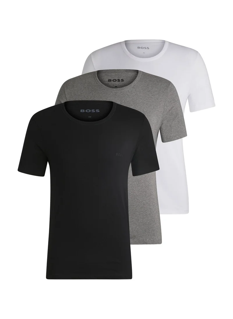 BOSS Three-pack of logo-embroidered T-shirts in cotton