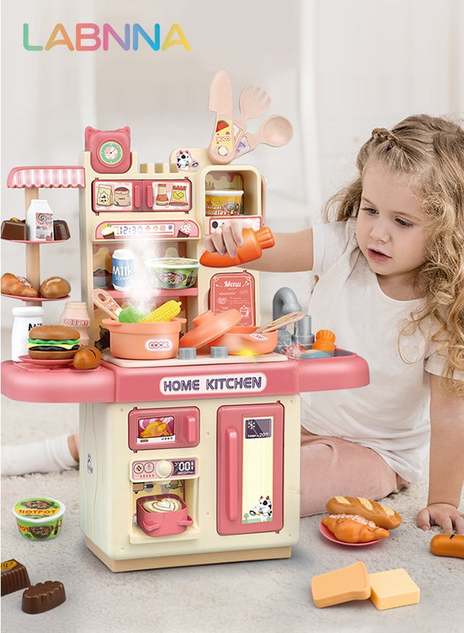 LABNNA Kids Kitchen Play Set,Interactive Kids Kitchen Play Set with 34 Pcs of Pretend Kitchen Toys,Realistic Spray and Light, Simulated Functionality Suitable for Toddlers Boys Girls, Kids, Children, Pink - Image 2