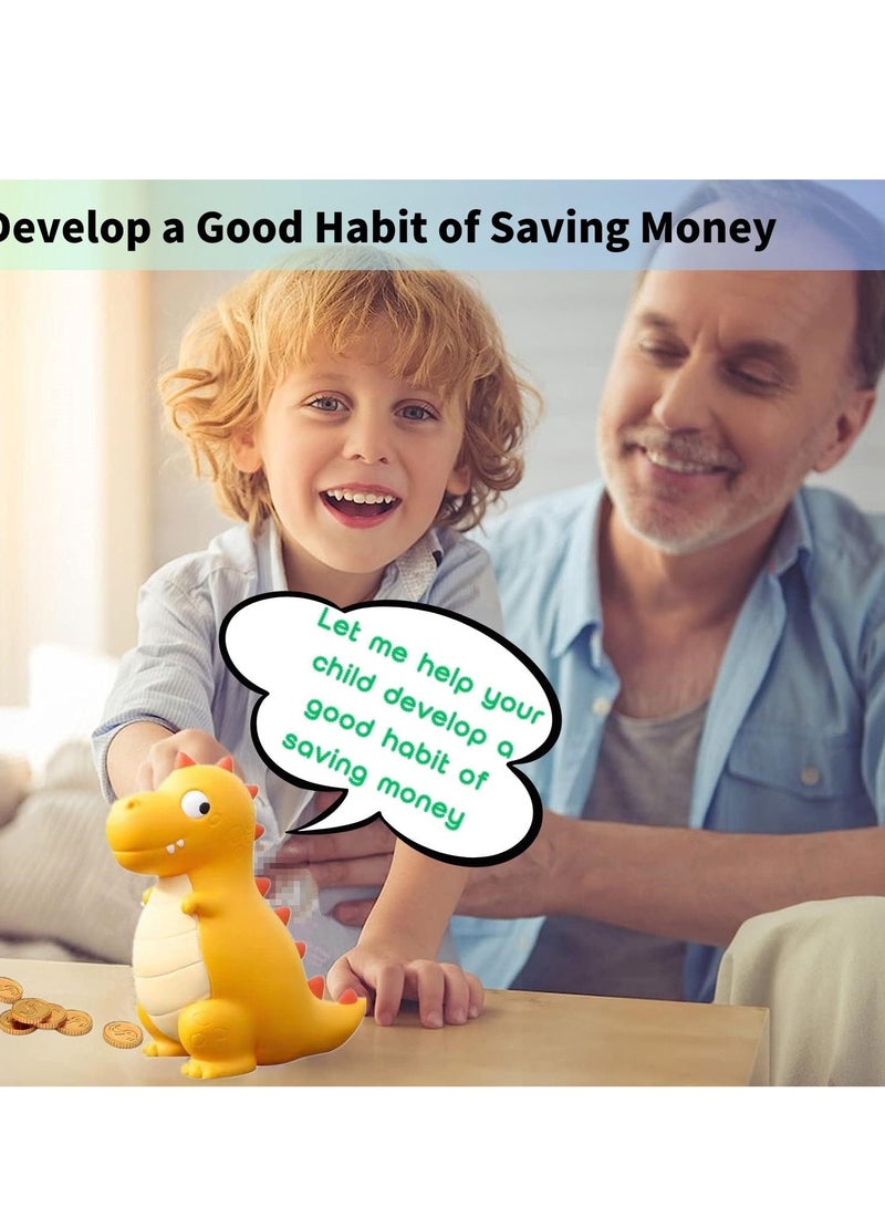 Excefore Dinosaur Bank for Kids, Lovely Creative Coin Bank, Shatterproof Unbreakable Plastic Money Bank, Suitable for Gifts for Kids Boys Girls (Yellow) - Image 2