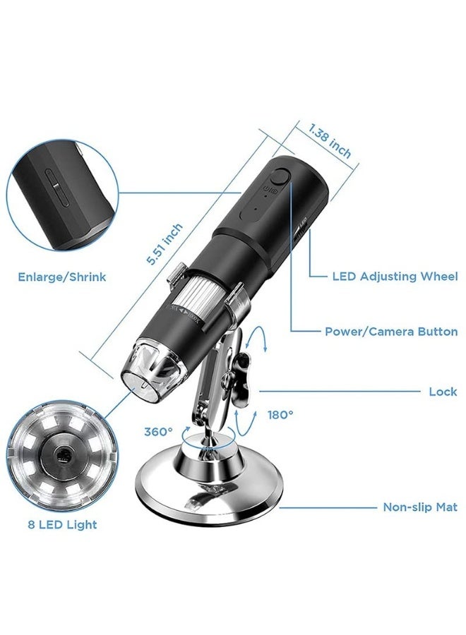 Portable 1000X USB Digital Microscope Camera 50X-1000X Magnification with 8 LED Lights and Adjustable Metal Stand for Phone and Electronics Inspection - Image 2