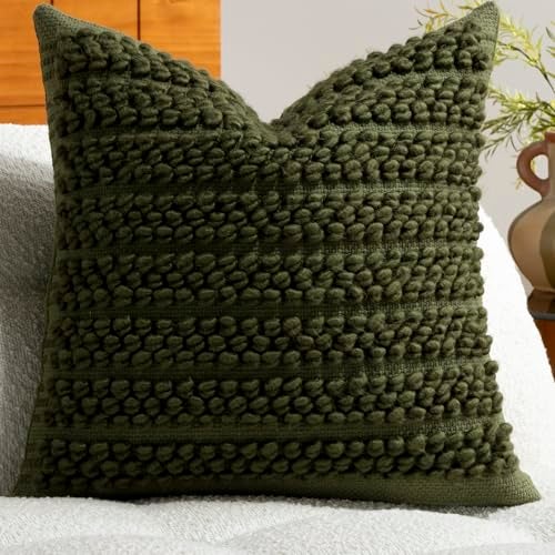 DEZENE Wool Boucle Throw Pillow Cover Premium Chic Accents Square Textured Decorative Pillow Case for Living Room Couch Sofa Home Decor 18x18 Olive Green Christmas - Image 3