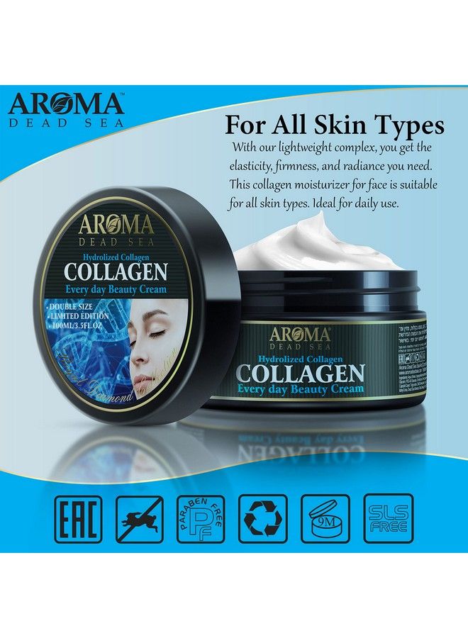 Aroma Dead Sea كريم وجه كولاجين مهدرج كريم مضاد للشيخوخة مرطب للوجه نهاراً وليلاً غني بالمعادن من البحر الأحمر كريم كولاجين للوجه مضاد للتجاعيد ومرطب للوجه 100 مل - Image 3