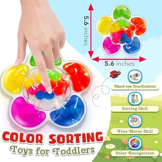 COLOR SORTING TOYS SENSORY TOYS, FINE MOTOR SKILLS TOYS FOR TODDLERS, COLOR MATCHING TOYS FLOWER PRESCHOOL LEARNING ACTIVITIES EDUCATIONAL CALM DOWN MONTESSORI TOYS FOR KIDS BOYS GIRLS AGES 1 - Image 3