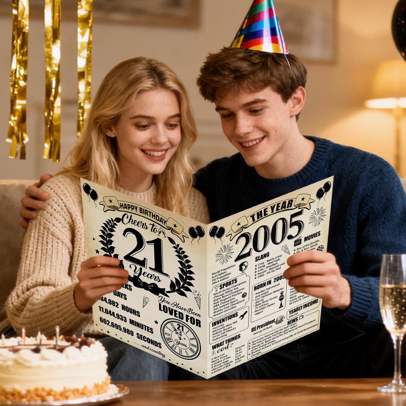 Uiorgui Large 21st Birthday Cards for Men Women, Vintage 2005 Happy 21st Birthday Greeting Card with Envelope Jumbo Twenty-one Guest Book Cheers to 21 Years Decorations Gifts Party Supplies - Image 5