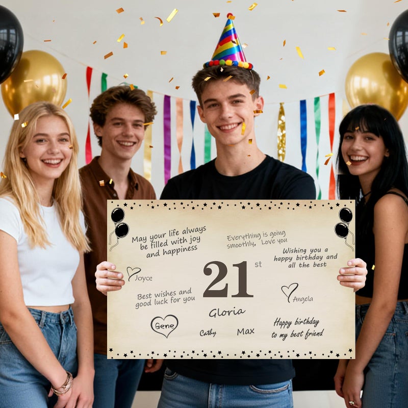 Uiorgui Large 21st Birthday Cards for Men Women, Vintage 2005 Happy 21st Birthday Greeting Card with Envelope Jumbo Twenty-one Guest Book Cheers to 21 Years Decorations Gifts Party Supplies - Image 4