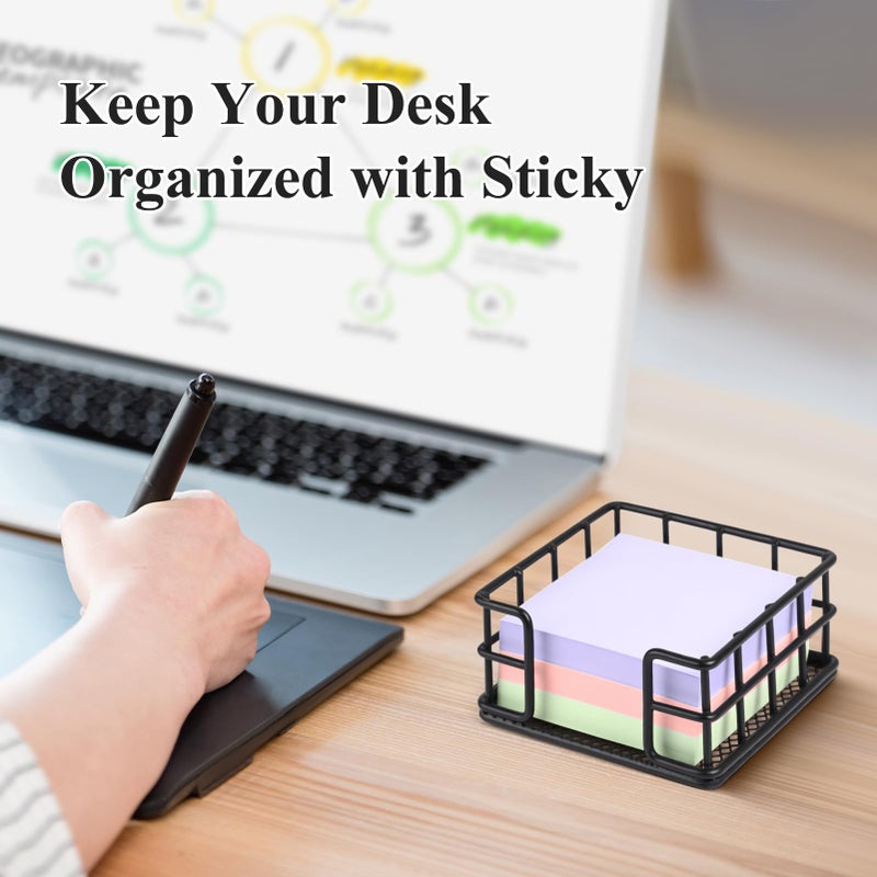 OWLMATE Metal Sticky Note Holder 3.54 x 3.54x1.77 Square Black Dispenser for Desk Office Dorm - Image 3