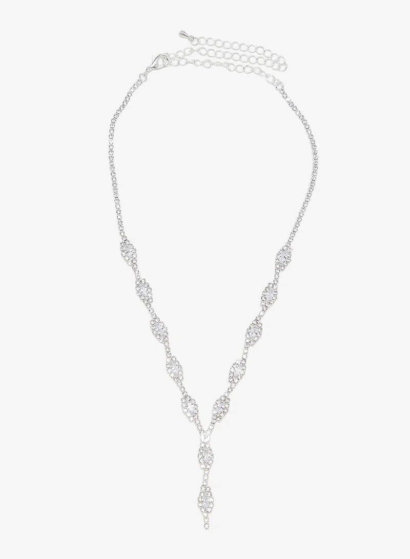Ella Limited Edition Silver Dainty Silver Diamonte Jewelry Set Necklace Earrings for Women | Best Price UAE