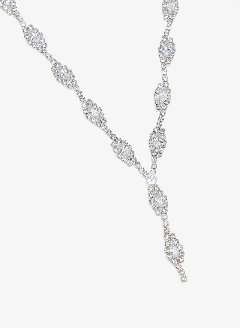 Ella Limited Edition Silver Dainty Silver Diamonte Jewelry Set Necklace Earrings for Women | Best Price UAE