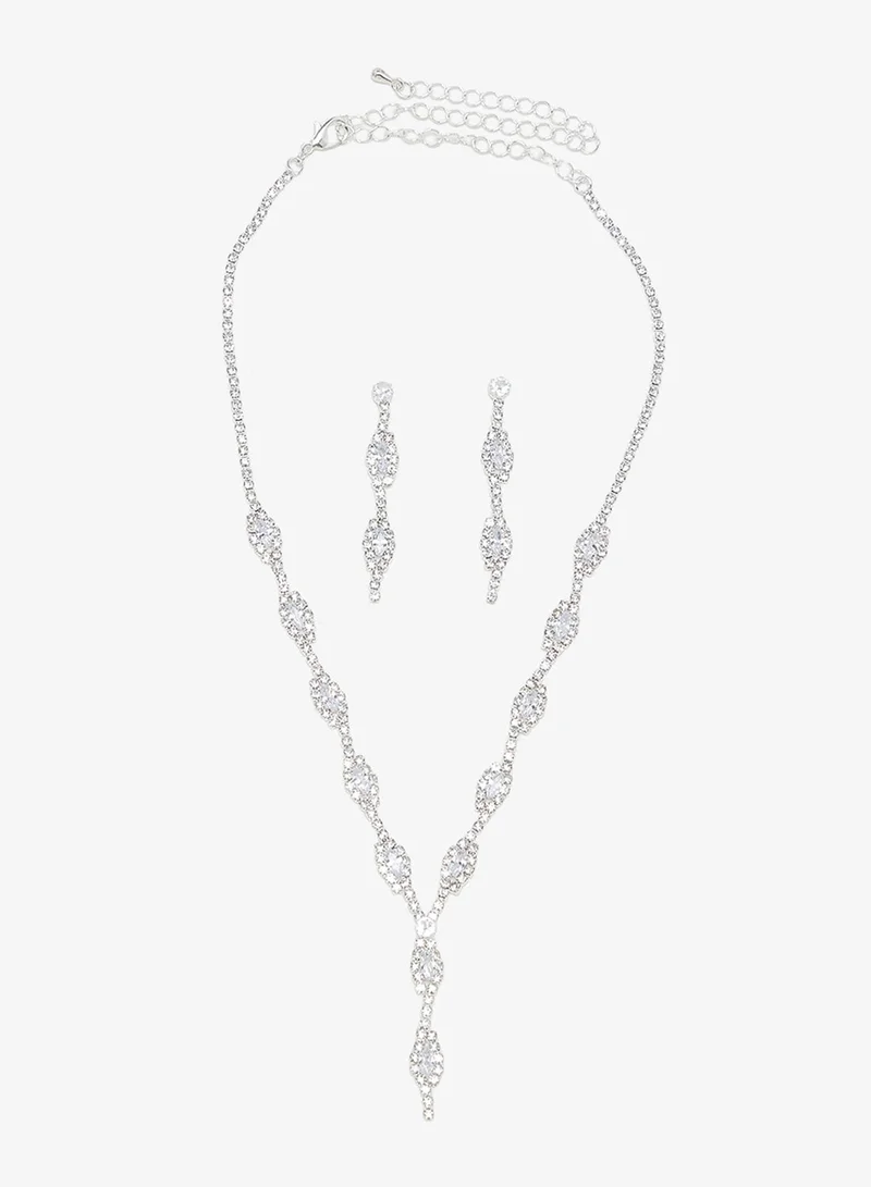 Ella Limited Edition Dainty Silver Diamonte Jewelry Set Necklace Earrings