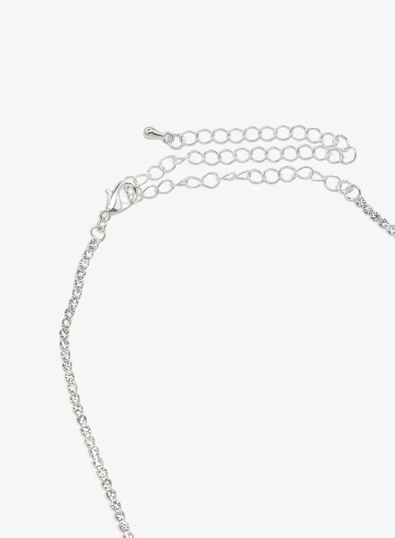 Ella Limited Edition Silver Dainty Silver Diamonte Jewelry Set Necklace Earrings for Women | Best Price UAE