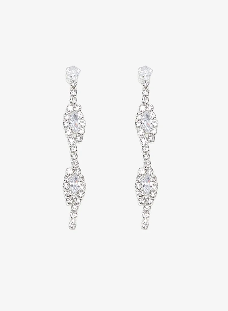 Ella Limited Edition Silver Dainty Silver Diamonte Jewelry Set Necklace Earrings for Women | Best Price UAE