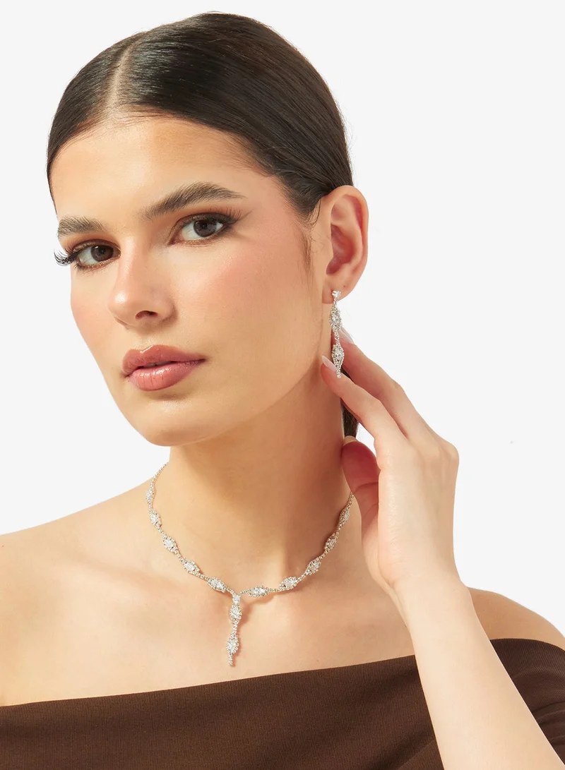 Ella Limited Edition Dainty Silver Diamonte Jewelry Set Necklace Earrings