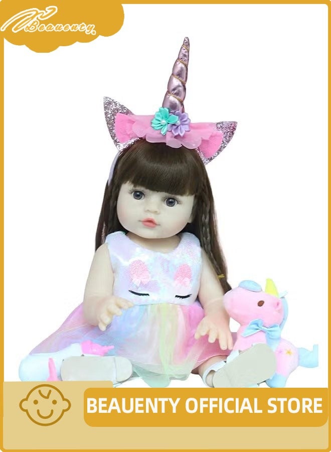 Beauenty Reborn Baby Doll, 53cm Realistic Newborn Baby Dolls - Lifelike Soft Silicone Doll Girls with Plush Toy & Doll Clothes & Accessories for Age 3+ (Pink Unicorn) - Image 1