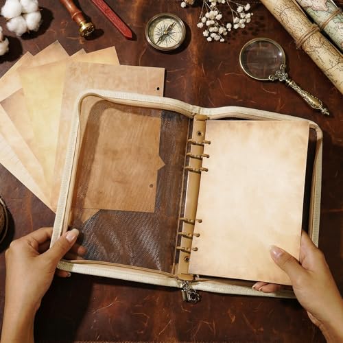 Pineraap 100 Sheets Vintage A5 Refills Papers for Planner Insert Binder, 120GSM Thick Antique Retro Notebook Fillers, Aged Look 6 Hole Loose Leaf Paper for Old Fashion A5 6 Ring Binder Journal Diary Graduation - Image 4