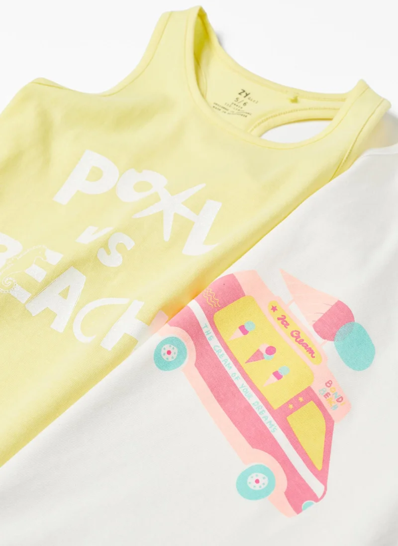 Zippy Pack 2 Cotton Tops for Girls 'Pool vs Beach'
