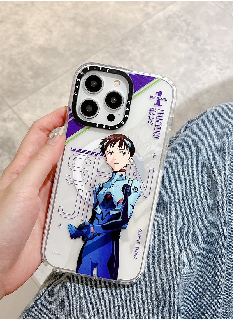 Casetify - Apple iPhone 15 Pro Max Case,Neon Genesis Evangelion Ikari Shinji Magnetic Adsorption Phone Case - Semi transparent - Image 1